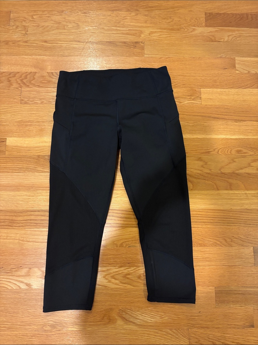 Athleta Black Cropped Leggings with Mesh Panels